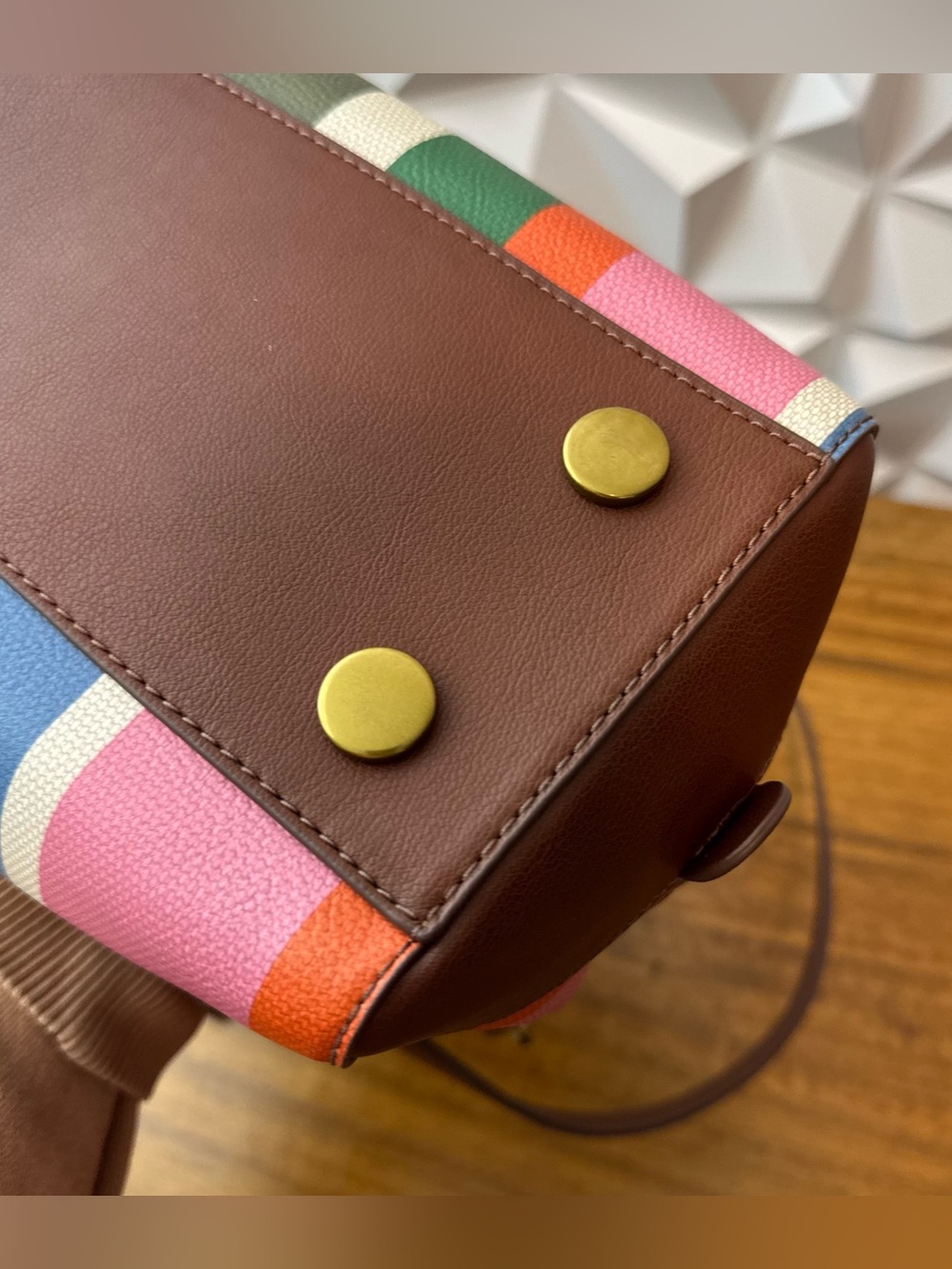 Fossil Sydney satchel bag multi-colored striped pattern - Picture 10 of 13